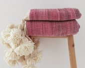 Moroccan Pompom Blanket,Moroccan Blanket,Moroccan Throw Blanket, Pom Poms, Boho Blanket,Bed Cover,you can choose any color of the pompom