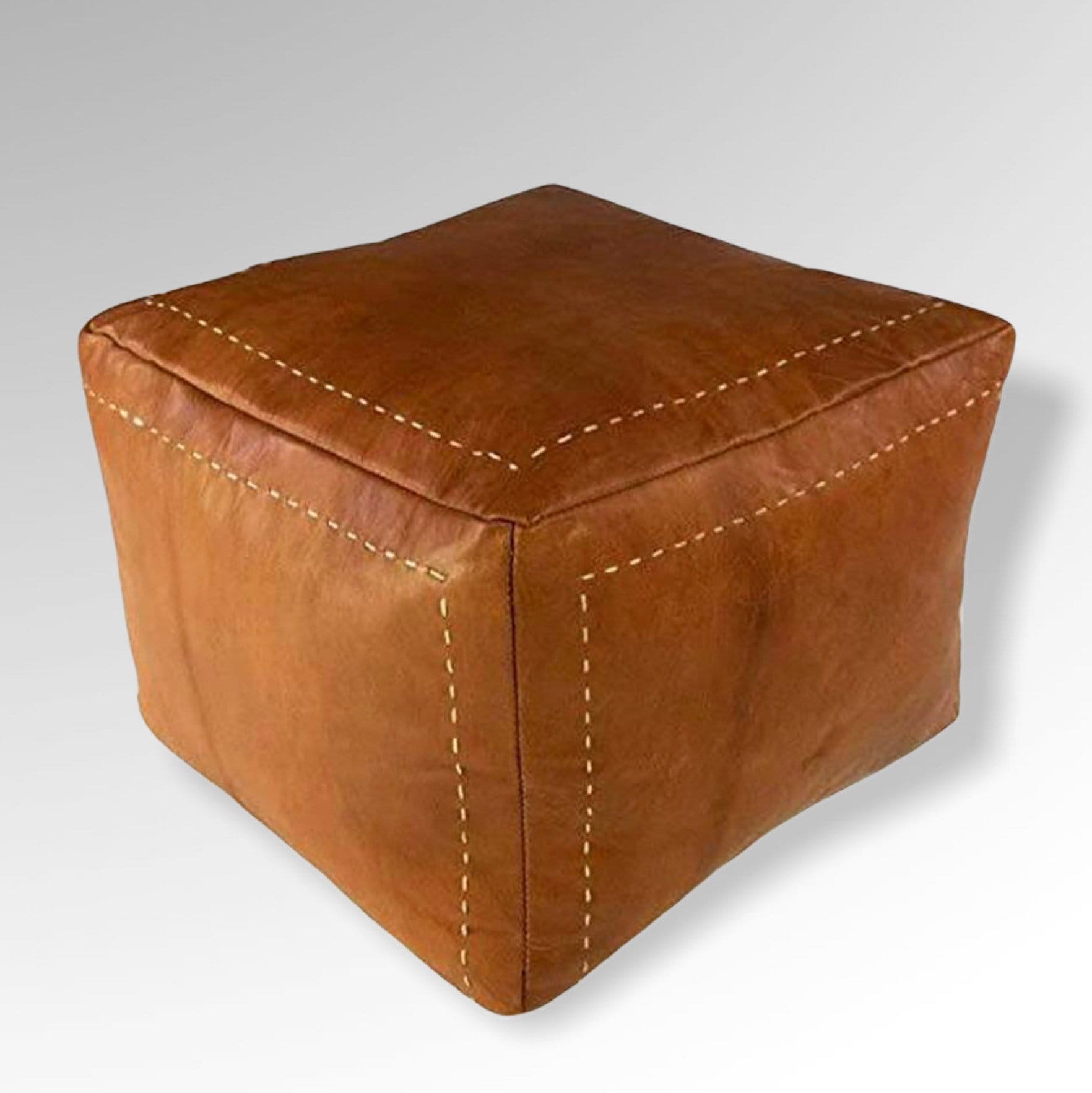 Moroccan leather pouf made by our shop madeinatlas tan color Etsy
