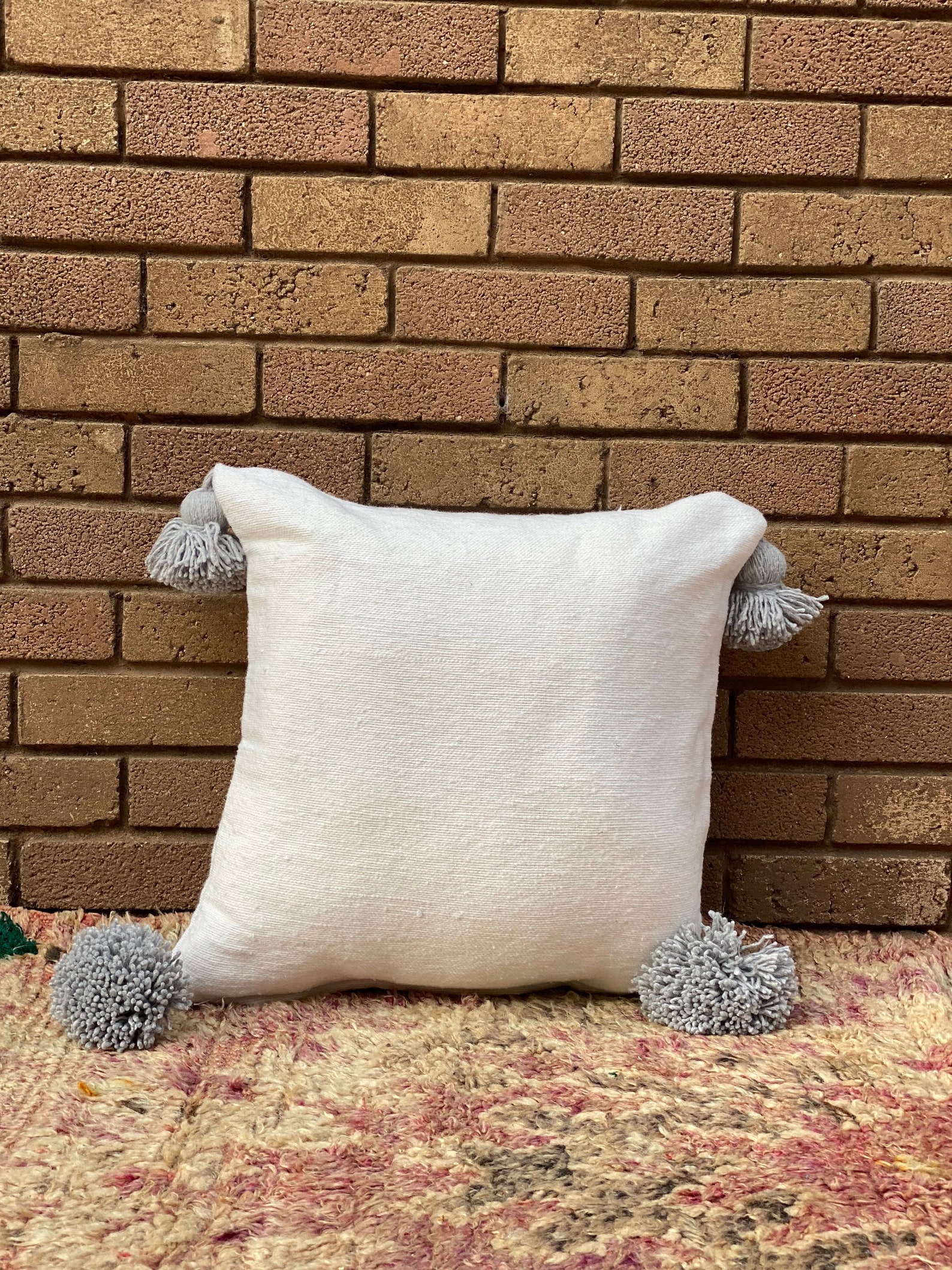 Moroccan pompom pillow White pillows embroidered by Moroccan Etsy