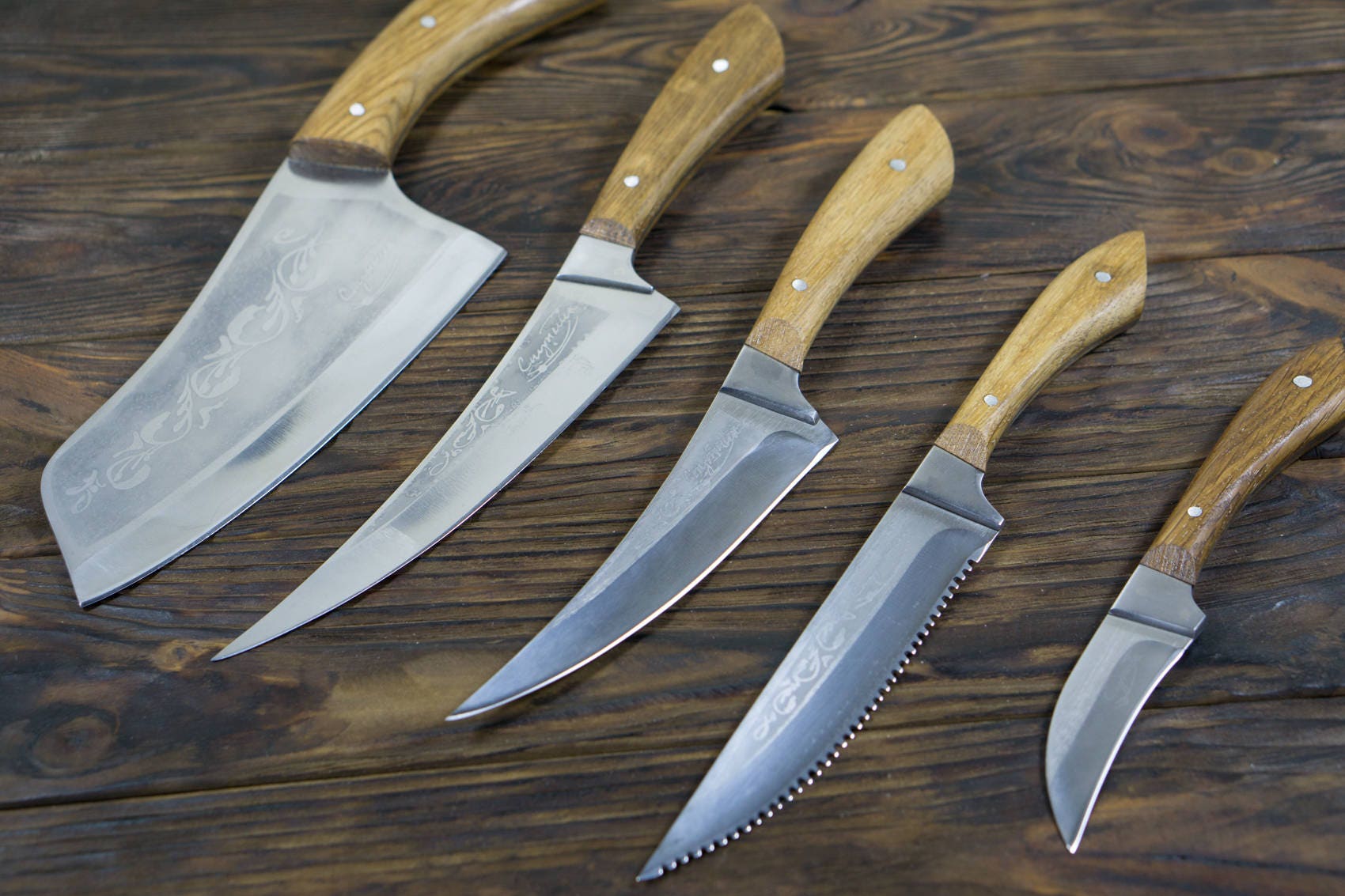 Professional Kitchen Knife Set Engraved Chef Knife Butchers Etsy