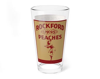 Mixing Glass, Vintage 1945 Rockford Peaches Baseball, Retro Baseball Fans Gift, 16oz Glass, Sports Barware, Baseball Memorabilia,