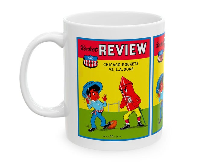 Featured listing image: Ceramic Mug, 1948 Chicago Rockets Football LA Dons, Coffee Cup, Tea Mug, Sports Fan Gift, Vintage Football Memorabilia, Retro Design
