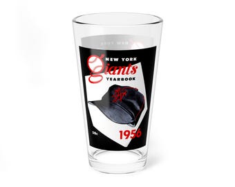 Vintage 1956 Baseball New York Giants Yearbook Mixing Glass, 16oz - Sports Memorabilia Drinkware, Baseball Fan Gift, Collectible Glassware,
