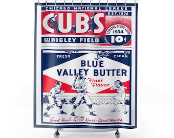 Shower Curtains - 1934 Baseball Chicago Cubs, Sports Bathroom Decor, Vintage Baseball Fan Gift, Unique Home Decor, MLB Memorabilia Shower