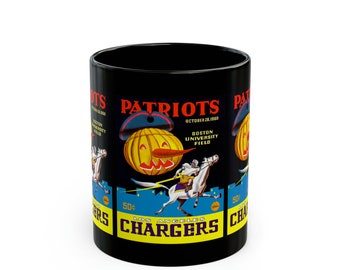 1960 Vintage Los Angeles Chargers - Boston Patriots Football Program Cover - Black Mug 11 oz