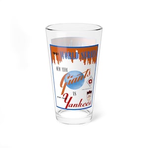 Mixing Glass, 16oz - 1951 Baseball World Series Giants-Yankees, Retro Barware Gift, Vintage Baseball Fan Present, Sports Memorabilia