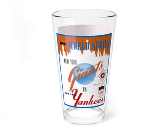 Mixing Glass, 16oz - 1951 Baseball World Series Giants-Yankees, Retro Barware Gift, Vintage Baseball Fan Present, Sports Memorabilia