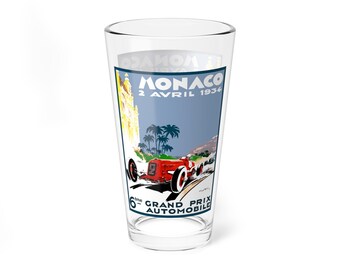 Monaco 1934 Racing Mixing Glass, 16oz - Vintage Car Enthusiast Barware, Cocktail Glass, Drinkware Gift, Bartender Supplies, Retro Car Decor