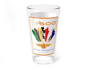 Mixing Glass, 16oz - Vintage 1955 Racing Indianapolis 500 Program Decor, Cocktail Shaker, Barware Gift, Retro Racing Fans, Glassware
