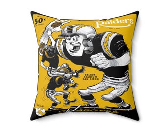 Throw Pillow, Vintage 1964 San Diego Charges Football Oakland Raiders Decorative Cushion, Home Decor Gift, Man Cave Accessory, Indoor Pillow