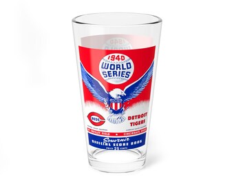 Mixing Glass, 16oz - Vintage 1940 Baseball World Series Cincinnati Reds Detroit Tigers Crosby Field, Baseball Fan Gift, Sports Barware,