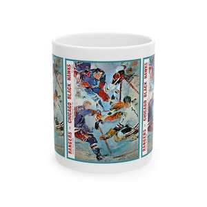 Vintage Hockey Ceramic Mug, 11oz, 15oz - 1966-1967 New York Rangers - Chicago Blackhawks Cup, Sports Fan Gift, Hockey Lover Present, Retro