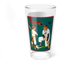 Mixing Glass, 16oz - Vintage 1952 Baseball Boston Braves Yearbook Design, Gift for Sports Fans, Glassware, Barware, Father's Day Gift,