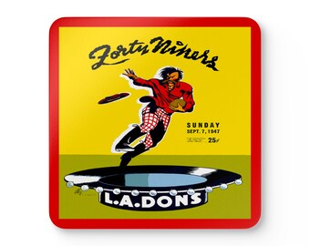 1947 Vintage Forty Niners - Los Angeles Dons Football Program Cover - Corkwood Coaster Set