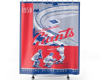 Vintage San Francisco Giants Shower Curtain - 1958 Baseball Memorabilia, Baseball Sports Decor, Giants Fan Gift, Bathroom Accessories