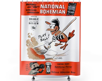 1955 Vintage Baltimore Orioles Baseball Scorebook Cover- Shower Curtain