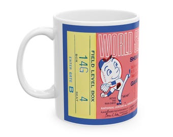 Ceramic Mug, 1969 World Series Game 3 Ticket - Shea Stadium - New York Mets Baseball, Sports Memorabilia Mug, Baseball Fan Gift, Vintage