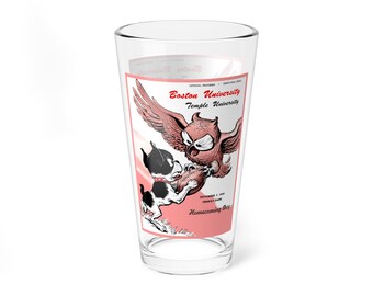 Vintage 1949 Football Boston University - Temple Mixing Glass, 16oz - Retro Sports Barware Gift, College Football Fan Decor, Beer Glassware,