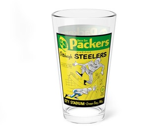 Mixing Glass, 16oz - Vintage 1955 Football Steelers-Packers, Sports Barware Gift, Football Memorabilia, Sports Fan Glass, Retro Game Day