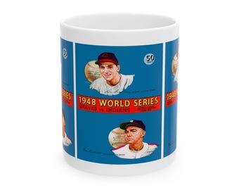 Baseball World Series Ceramic Mug, 1948 Boston-Cleveland, Sports Fan Gift, Coffee Cup, Tea Mug, Baseball Lover Gift, Unique Mug, Vintage