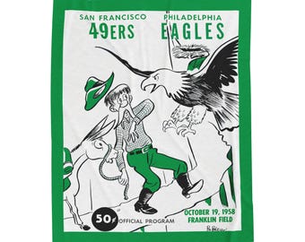 Throw Blanket, Vintage 1958 Football San Francisco 49ers Philadelphia Eagles, Sports Fan Gift, Home Decor, Bedding, Couch Throw, Football