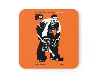 1969-1970 Vintage Philadelphia Hockey Media Guide Cover - Corkwood Coaster Set