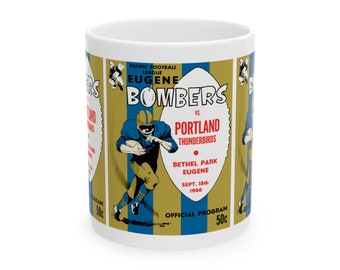 1966 Vintage Portland Thunderbirds - Eugene Bombers Football Program Cover - Ceramic Mug, 11oz