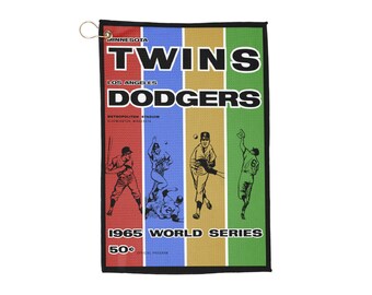 Vintage 1965 Baseball World Series Golf Towel, Minnesota Twins Los Angeles Dodgers Memorabilia, Sports Fan Gift, Golf Accessories, Golf