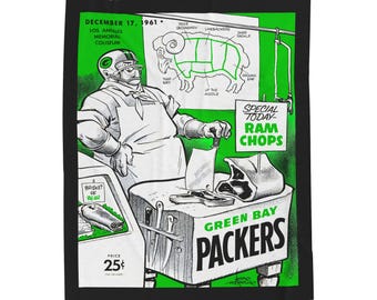 Throw Blanket, Green Bay Packer Los Angeles Rams 1961 Football Memorabilia, Football Sports Fan Gift, Cozy Bedspread, Game Day Couch Throw