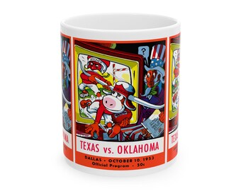 Ceramic Mug, 1953 Football Oklahoma Texas, Vintage Design Coffee Cup, Sports Fan Gift, Football Lover Mug, Team Rivalry Cup, College Game