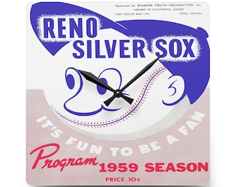 Vintage Baseball Wall Clock, Retro Sports Fan Gift, 1959 Reno Silver Sox Memorabilia, Man Cave Decor, Sports Lover Clock, Fathers Day Gift