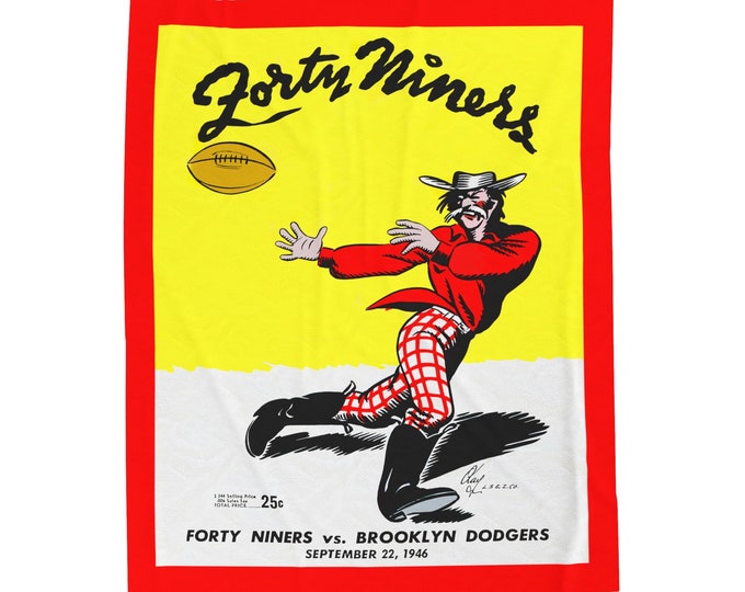 Featured listing image: 1946 Vintage San Francisco 49ers - Brooklyn Dodgers Football Program Cover - Velveteen Plush Blanket