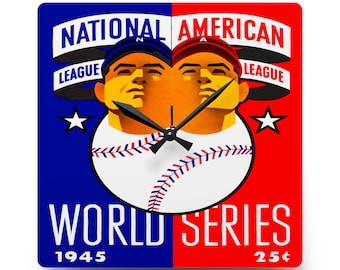 Baseball World Series Wall Clock, 1945 National League American League Clock, Unique Sports Fan Decor, Acrylic Clock, Sports Memorabilia