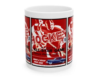 Vintage 1952 Hockey All-Star Game Program Ceramic Mug - Sports Fan Gift, Hockey Memorabilia, Gift for Dad, Unique Sports Collectible, Retro