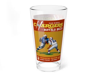Mixing Glass, 16oz - 1964 Football San Diego Chargers Buffalo Bills, Sports Barware, Gift for Football Fans, Game Day Glassware, Football