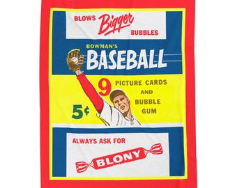 Velveteen Plush Blanket, Throw Blanket, Sports Memorabilia, Baseball Blanket, Cozy Home Decor, 1955 Bowman's Baseball Cards
