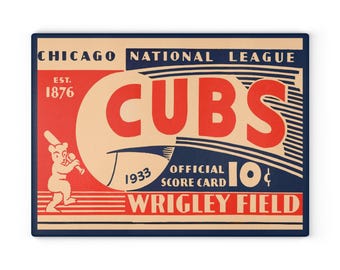 Vintage 1933 Cubs Baseball Glass Cutting Board - Perfect for Sports Fans, Kitchen Decor, Father's Day Gift, Baseball Memorabilia, Unique