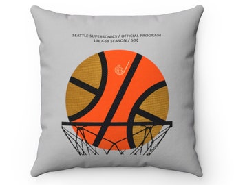 1967-1968 Vintage Seattle Super Sonics Basketball Program Cover - Indoor Pillow