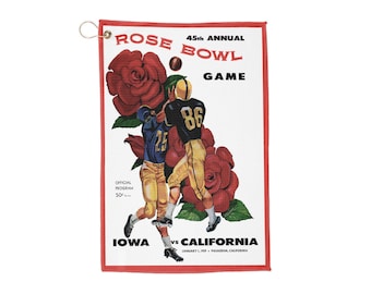 Golf Towels, 1959 Football Rose Bowl Iowa-California Design - Sports Towel, Golf Gift, Golf Accessories, Golf Lover, Vintage Sports Decor