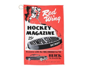 Golf Towels with 1954 Hockey Detroit Red Wings Design - Vintage Sports Fan Gift, Golf Accessories, Retro Sports Towel Set, Golf Towel for