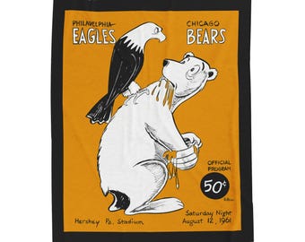 Velveteen Throw Blanket, Vintage 1961 Football Philadelphia Eagles Chicago Bears Design, Home Decor, Sofa Throw, Bedding, Football Fans Gift