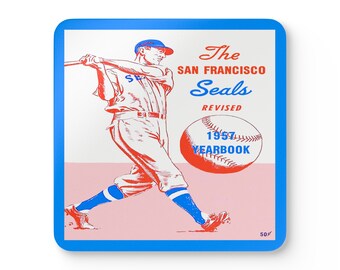 1957 Vintage San Francisco Seals Yearbook Cover - Corkwood Coaster Set
