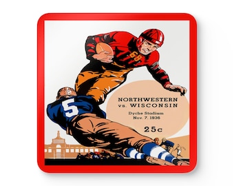 1936 Vintage Wisconsin - Northwestern Football Program Cover - Corkwood Coaster Set