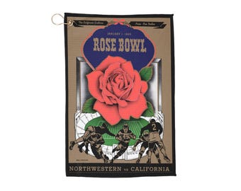Golf Towels, 1949 Rose Bowl Football Northwestern California Sports Fan Gift, Golf Accessories, Sports Towel, Team Spirit Gear, Golf