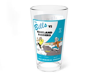 Mixing Glass, 16oz - 1962 Football Buffalo Bills Oakland Raiders, Football Sports Fan Gift, Vintage Football Decor, Game Day Barware, Sports