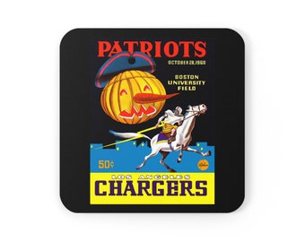 1960 Vintage Los Angeles Chargers - Boston Patriots Football Program Cover - Corkwood Coaster Set