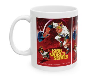 Sports Ceramic Mug, 1966 Baseball World Series LA Dodgers vs Baltimore Orioles Gift Cup, Baseball Fan Collectible Tea Coffee Mug, Retro