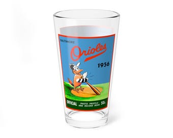Baseball Mixing Glass, 16oz - 1956 Baltimore Orioles Yearbook, Gift for Baseball Fans, Sports Bar Decor, Unique Glassware, Vintage Baseball