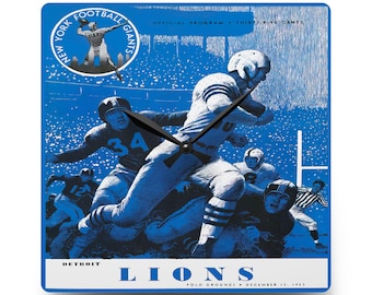 Football Wall Clock, Detroit Lions Fan Gift, Vintage Sports Decor, Acrylic Clock, Football Memorabilia, Retro Clock
