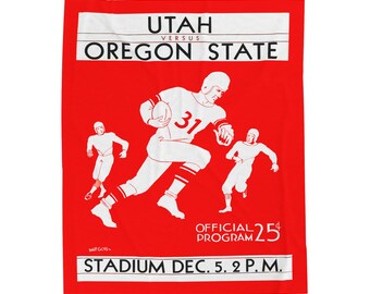 Velveteen Plush Blanket - 1931 Utah Oregon State Football Program, Cozy Blanket, Gift for Sports Fans, Home Decor, Game Day Throw, Unique